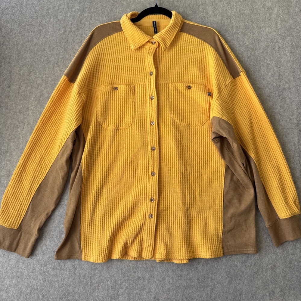 Backcountry Waffle Knit Shacket Womens M Marigold Yellow Button Up Shirt Jacket